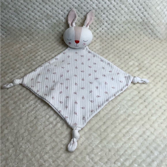 Cute Plush Bunny Rabbit Lovey Security Blanket Knotted Corners Embroidered Face - Picture 2 of 5